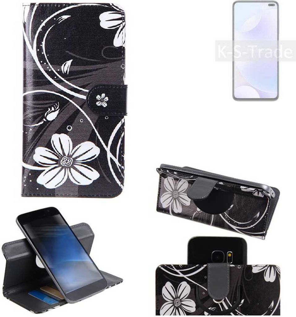 K-S-Trade Schutzhülle Handyhülle kompatibel mit Xiaomi Redmi K30 5G Racing Edition Hülle 360° Wallet Case ''Flowers'' Klapphülle Hülle