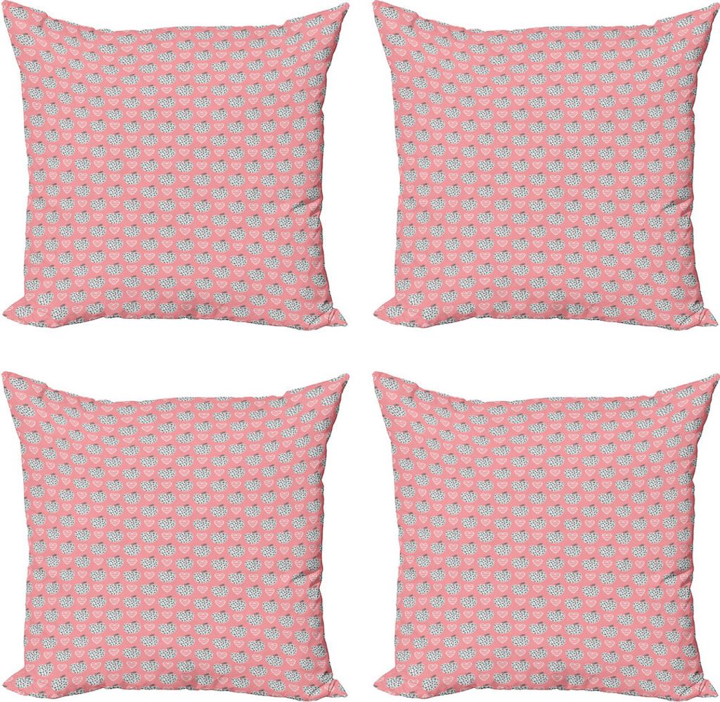 ABAKUHAUS Abstrakt Kissenbezug Set (4 Stück), Apple und Herz, Moderner Doppelseitiger Digitaldruck, 45 cm x 45 cm, Coral Koksgraue