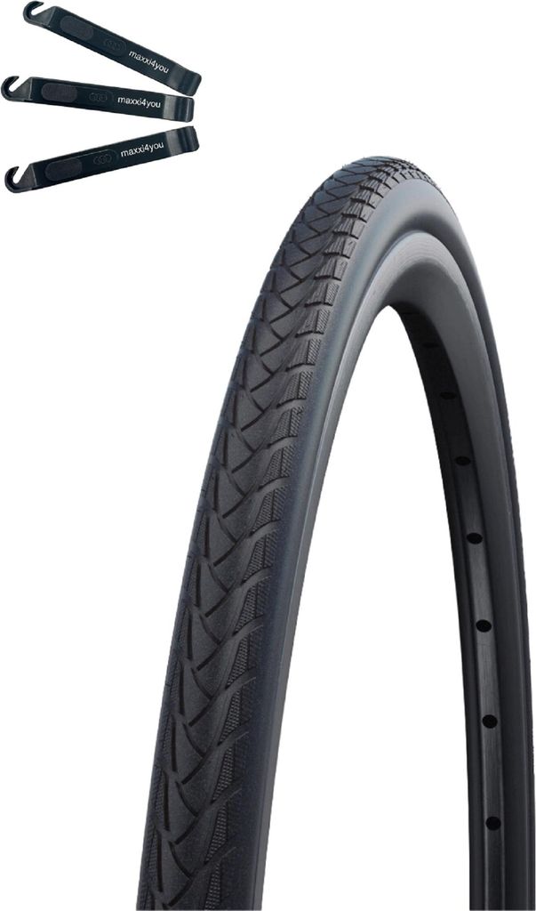 1 x Schwalbe Rollstuhlreifen Marathon Plus Evo SmartGuard NMC (Black N Roll) Schwarz 37-540 (24 x 1 3/8") inkl. maxxi4you Reifenheber