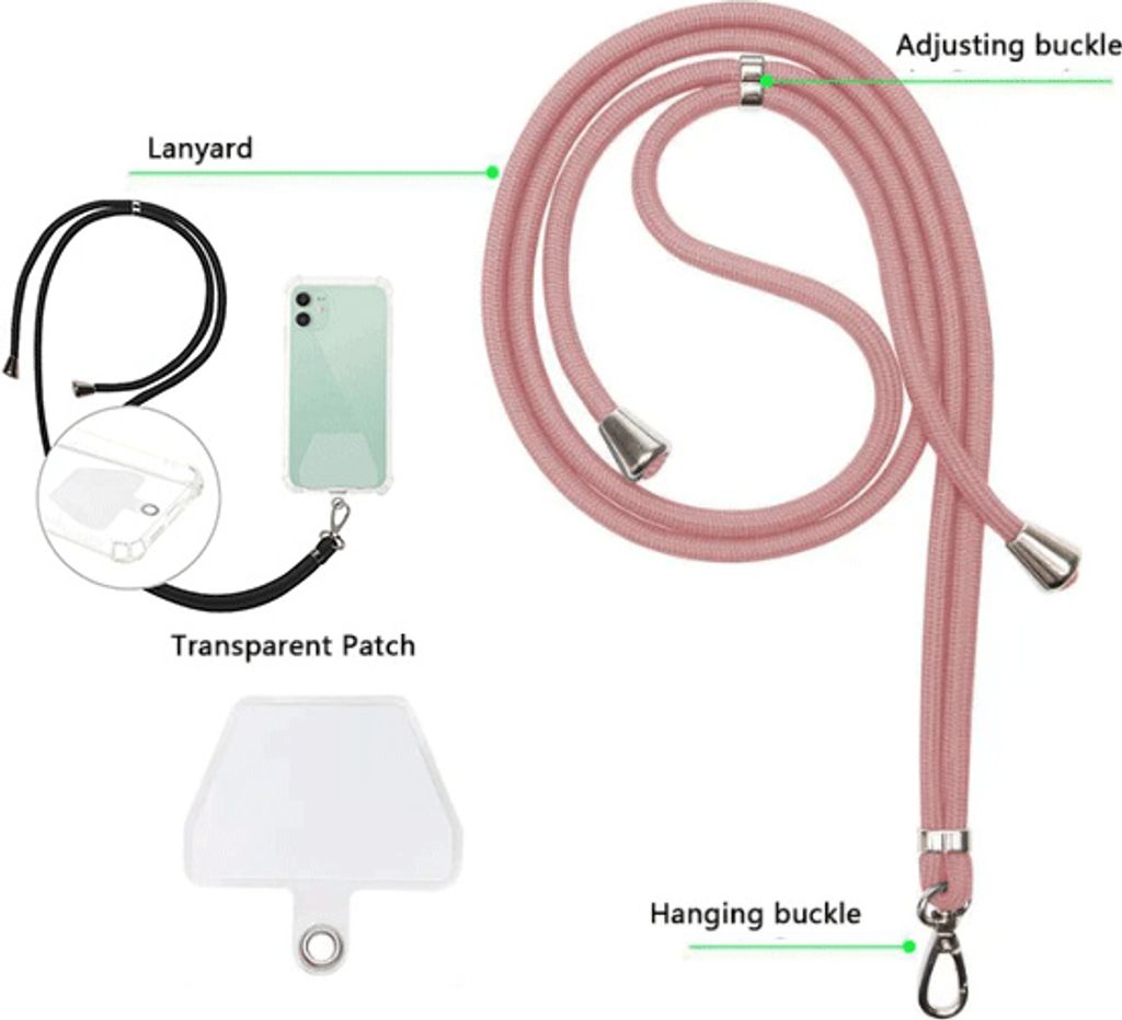starfix Universal Handykette / Handyschnur mit transparentem patch / Handyhalter, pink