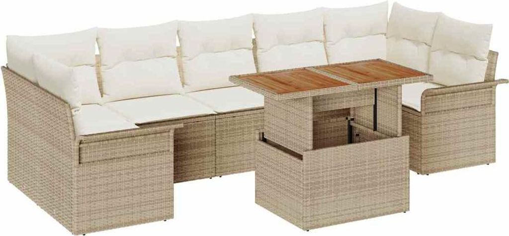 Garten-Sofa-Set mit Speicher 8 pcs Beige Poly Rattan