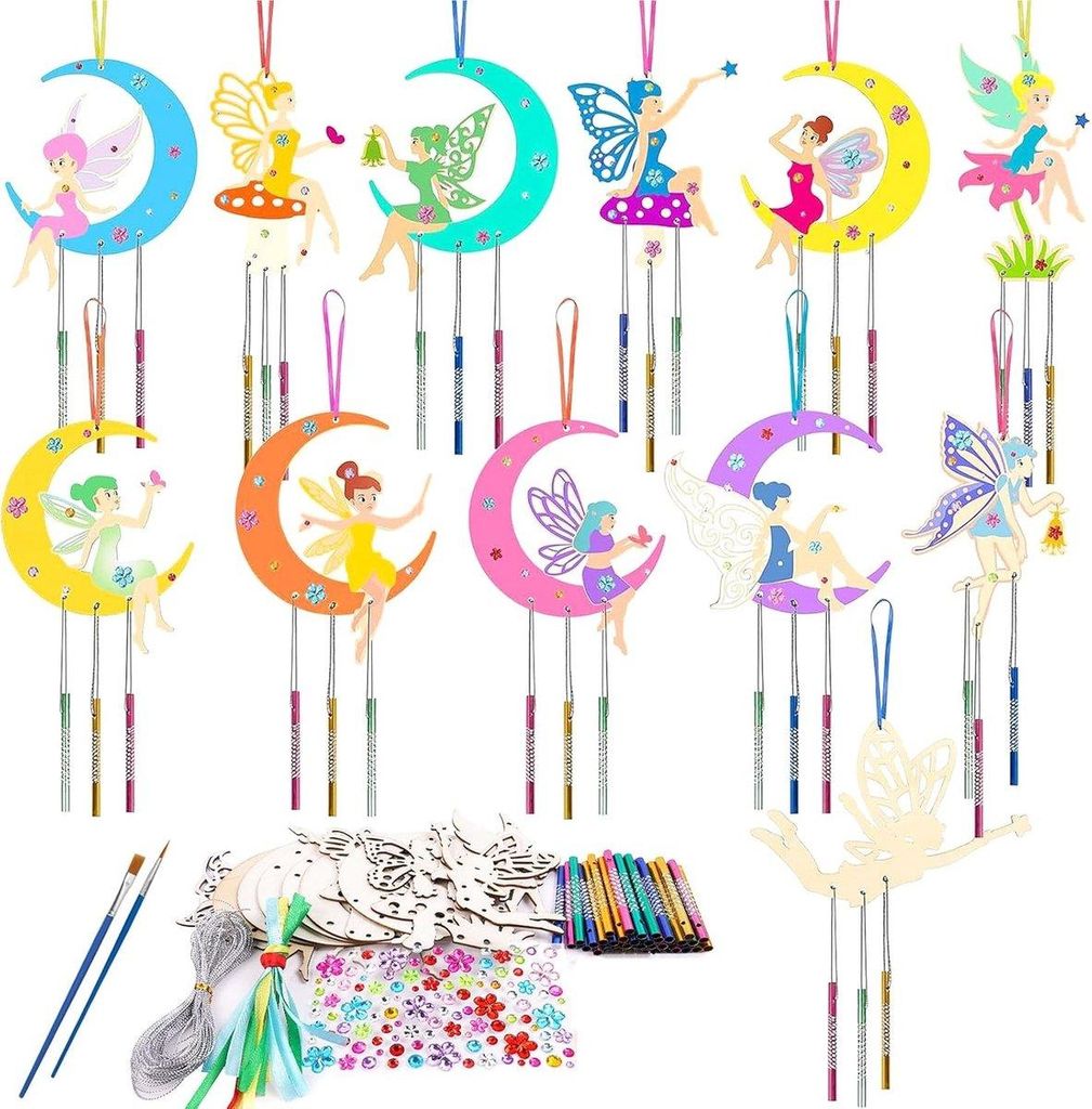Minicee Feen Windspiel Bastelset – 12-teiliges DIY Holzset Kinder