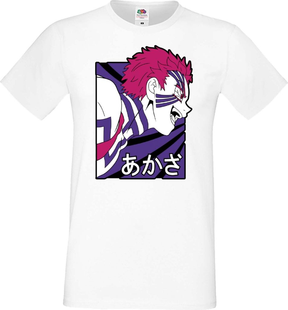 Herren T-Shirt Anime Manga Demon Anime Slayer Akaza 03 Upper Rank Akaza, Man M / Weiß