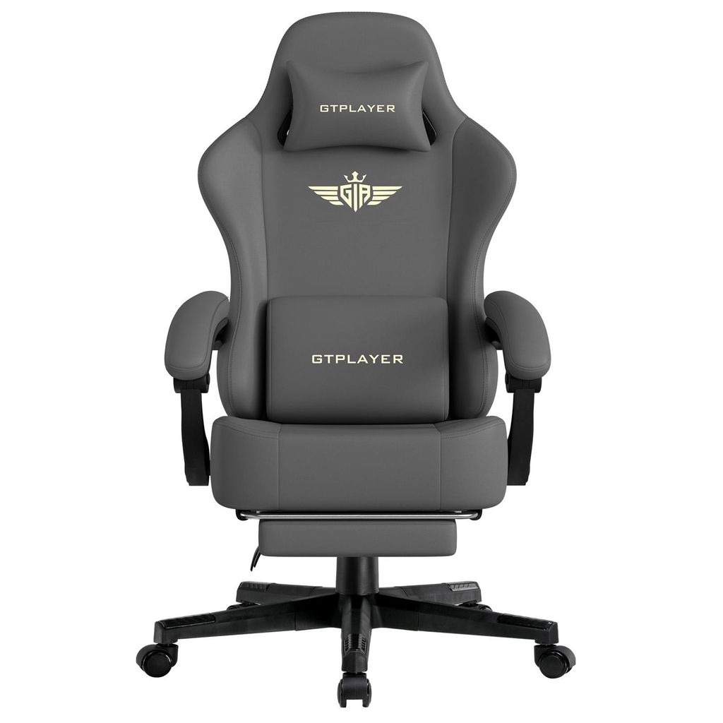 GTPLAYER Gaming Stuhl Ergonomischer Gaming Sessel Schreibtischstuhl Bürostuhl mit Kunstleder Federsitzkissen, Verbindungsarmlehnen, mit Fußstütze