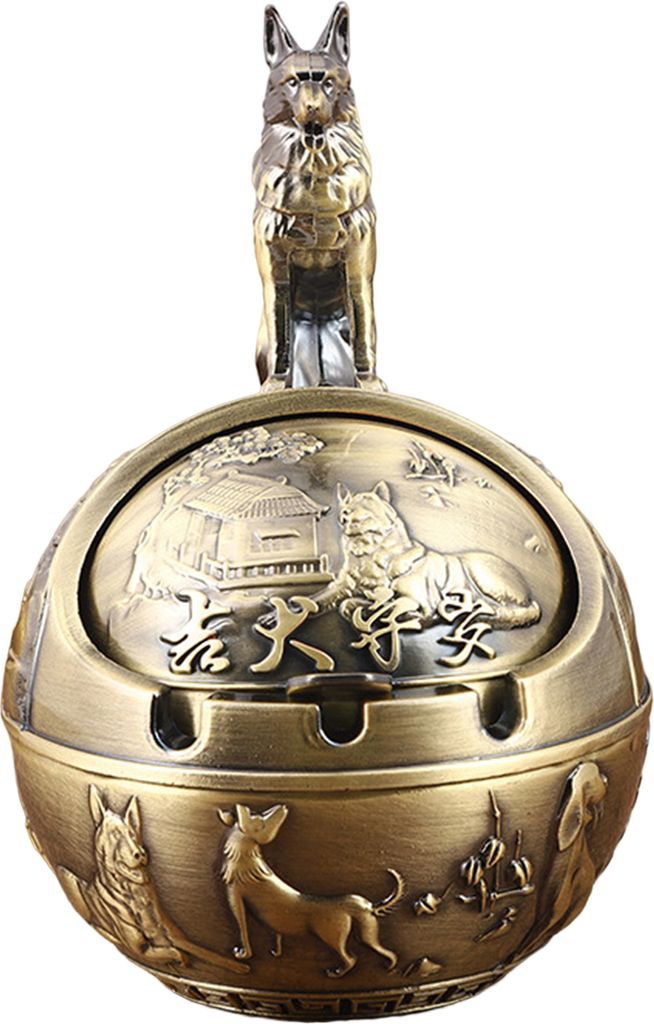 Vintage Aschenschale mit exquisiten Muster Segenswörter geruhtetes Designtisch Dekoration Windproof Animal Globe Aschenbecher Wohnzimmerdekoration-R