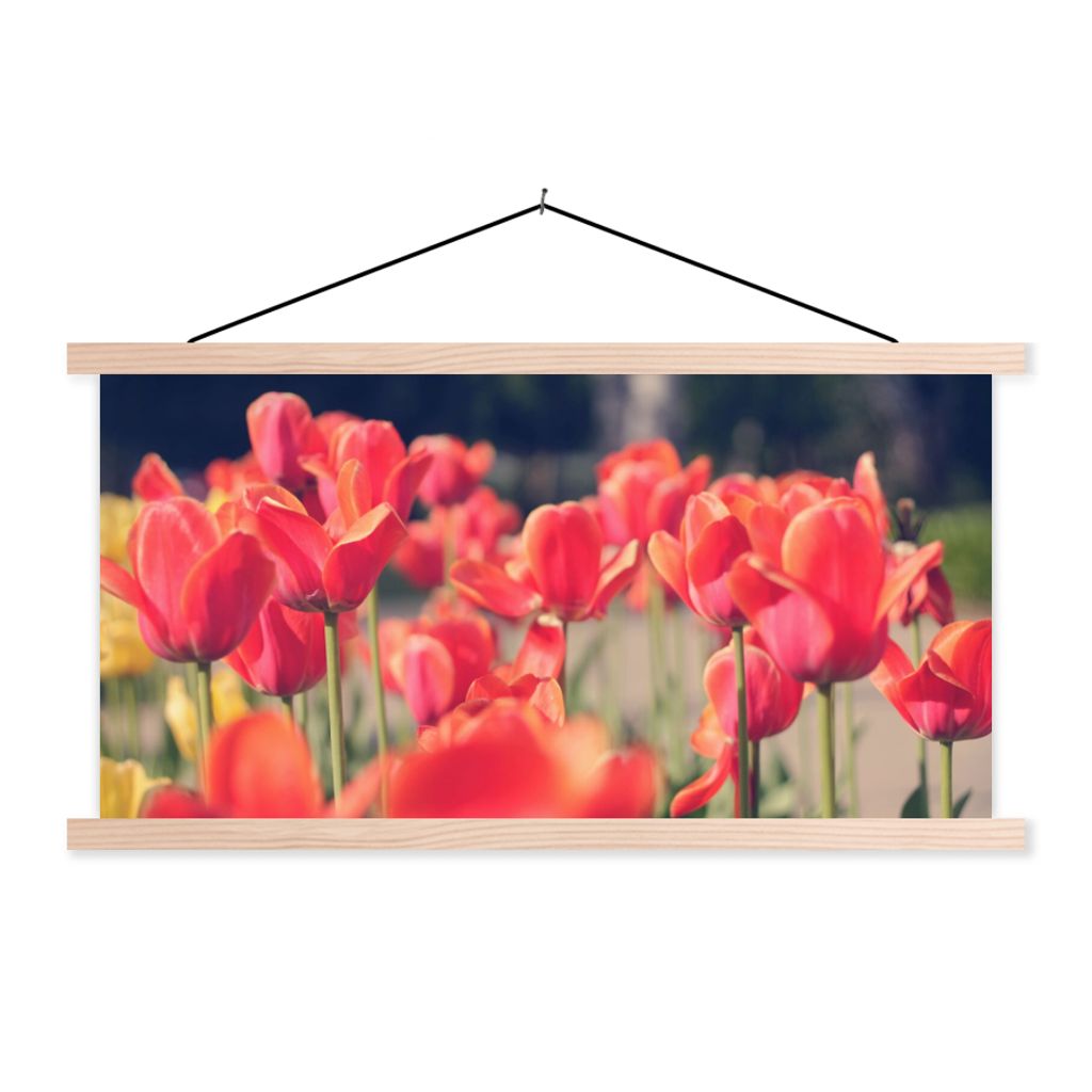 MuchoWow Textilposter Tulpen - Blumen - Natur 60x30 cm mit holzfarbenen Rahmen - Dekoration