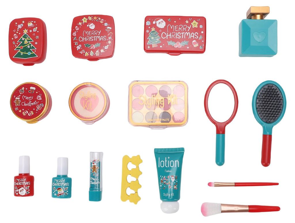 Kinder-Make-up-Set, 17-teilig, Lippenstift, Lidschatten, Puder, Rouge, Spiegel, Kosmetikpinsel, Nagellack, Spielset