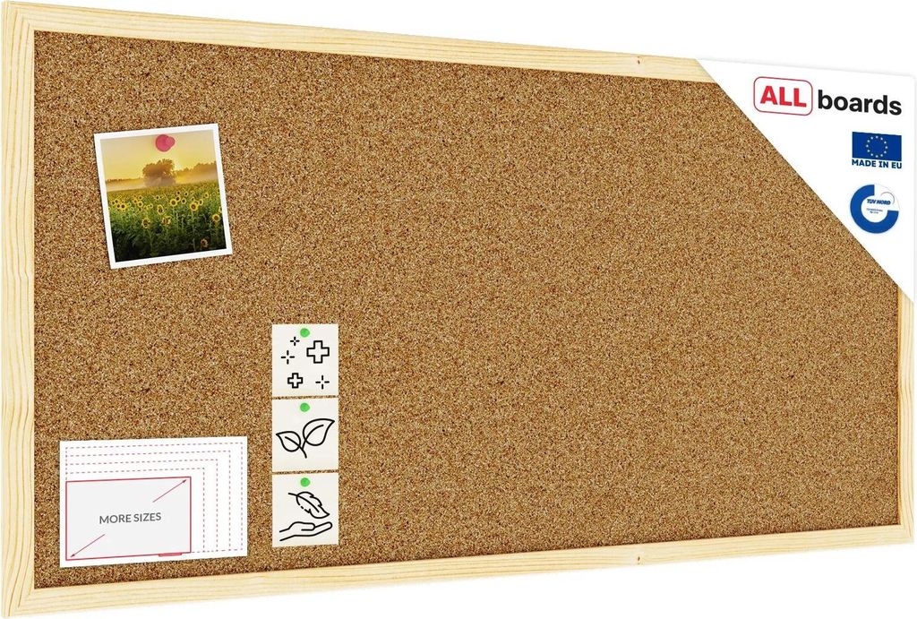 Bacheca in sughero 80x40 cm cornice in legno NATURALE Immagine del prodotto 