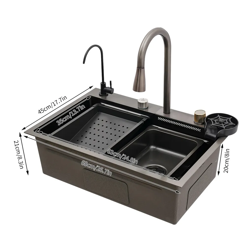 Évier de cuisine spacieux 68cm inox pour préparation culinaire et lavage