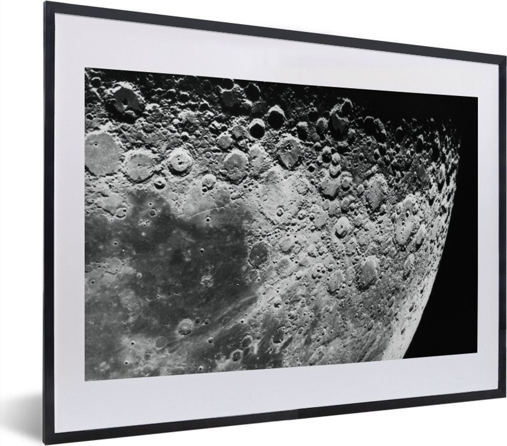 MuchoWow MuchoWow Gerahmtes Poster Mond - Weltraum - Schwarz 40x30 cm - Poster mit zchwarzem Bilderrahmen - Bilderrahmen - Poster im Rahmen