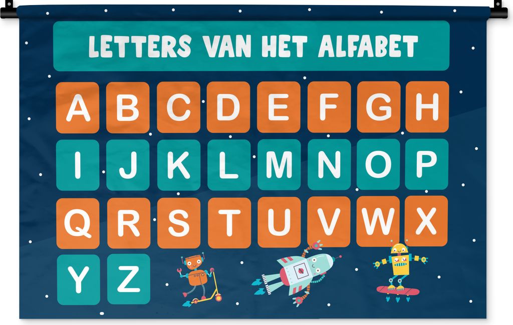 MuchoWow Wandteppich Wandbehang Kinderzimmer - Alphabet - Lernen - Jungen - Mädchen - Kinder - Kinder 90x60 cm Tapisserie Dekoration Wandtuch - ...