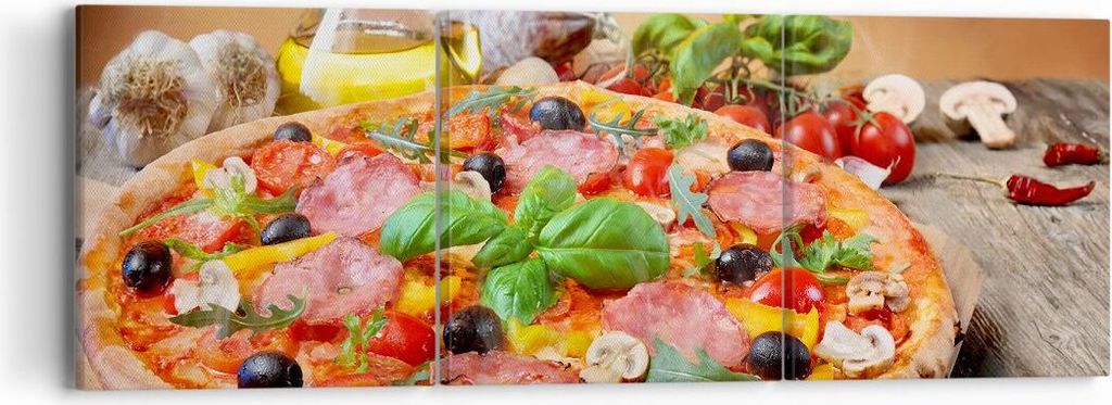 Bild auf Leinwand - Leinwandbild - Pizza Käse Tomaten - 90x30cm - Wand Bild - Wanddeko - Wandbilder - Leinwanddruck - Bilder - Kunstdruck - Wandde...