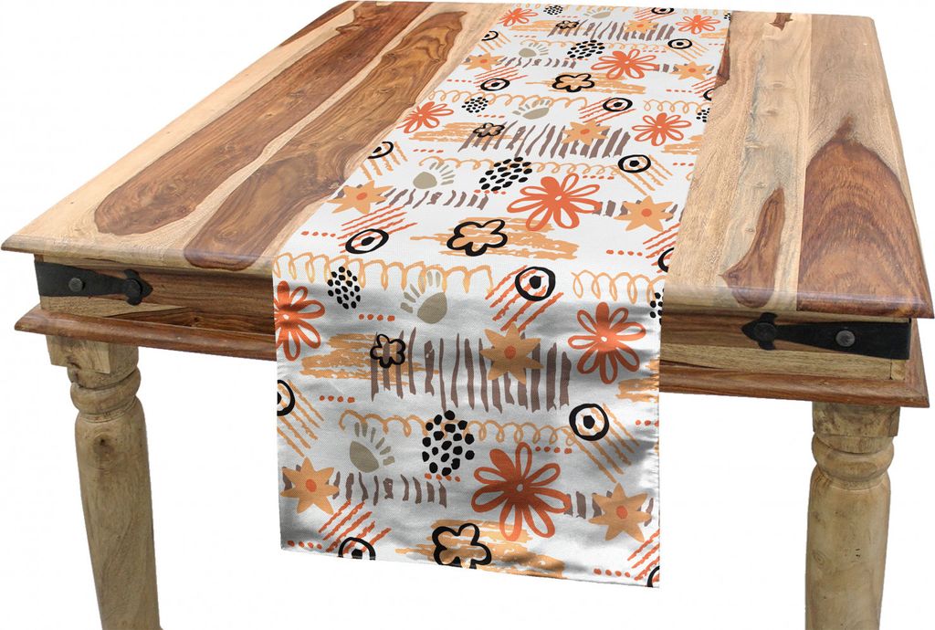 ABAKUHAUS Gekritzel Tischläufer, Blumen und Streifen, Esszimmer Küche Rechteckiger Dekorativer Tischläufer, 40 x 300 cm, Mehrfarbig