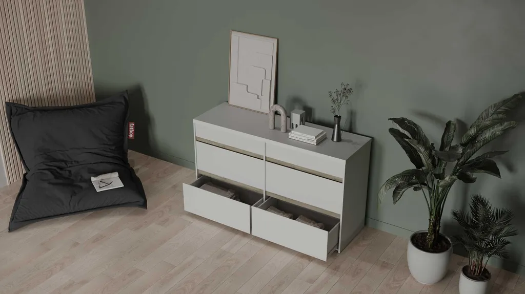Commode bicolore 6 tiroirs CLYDE en chêne kronberg et blanc moderne - 15