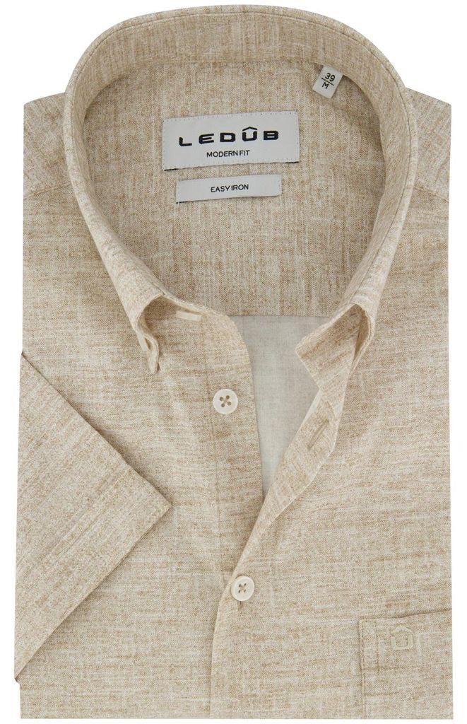 Hemd beige Ledub modern fit kurze Ärmel bügelfrei