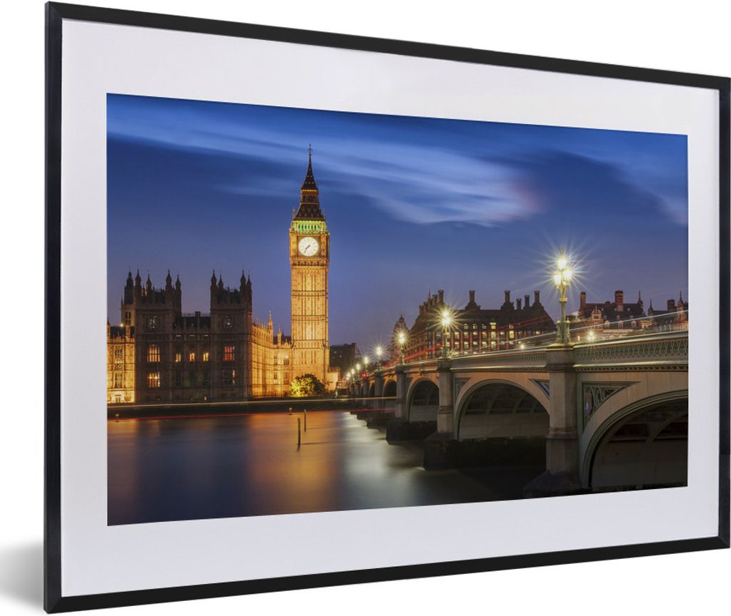 MuchoWow MuchoWow Gerahmtes Poster Farbenfrohe Wolkenformation über dem Big Ben in London 60x40 cm - Poster mit zchwarzem Bilderrahmen - Schla...