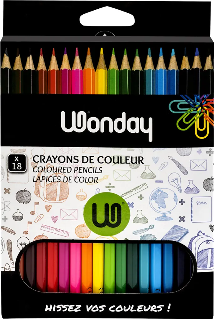 Crayons de couleur à mine résistante Wonday 18 nuances vives en étui