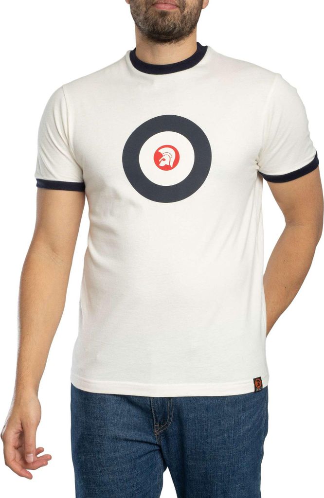 Trojan Target Logo Ringer T-Shirt, Weiß M