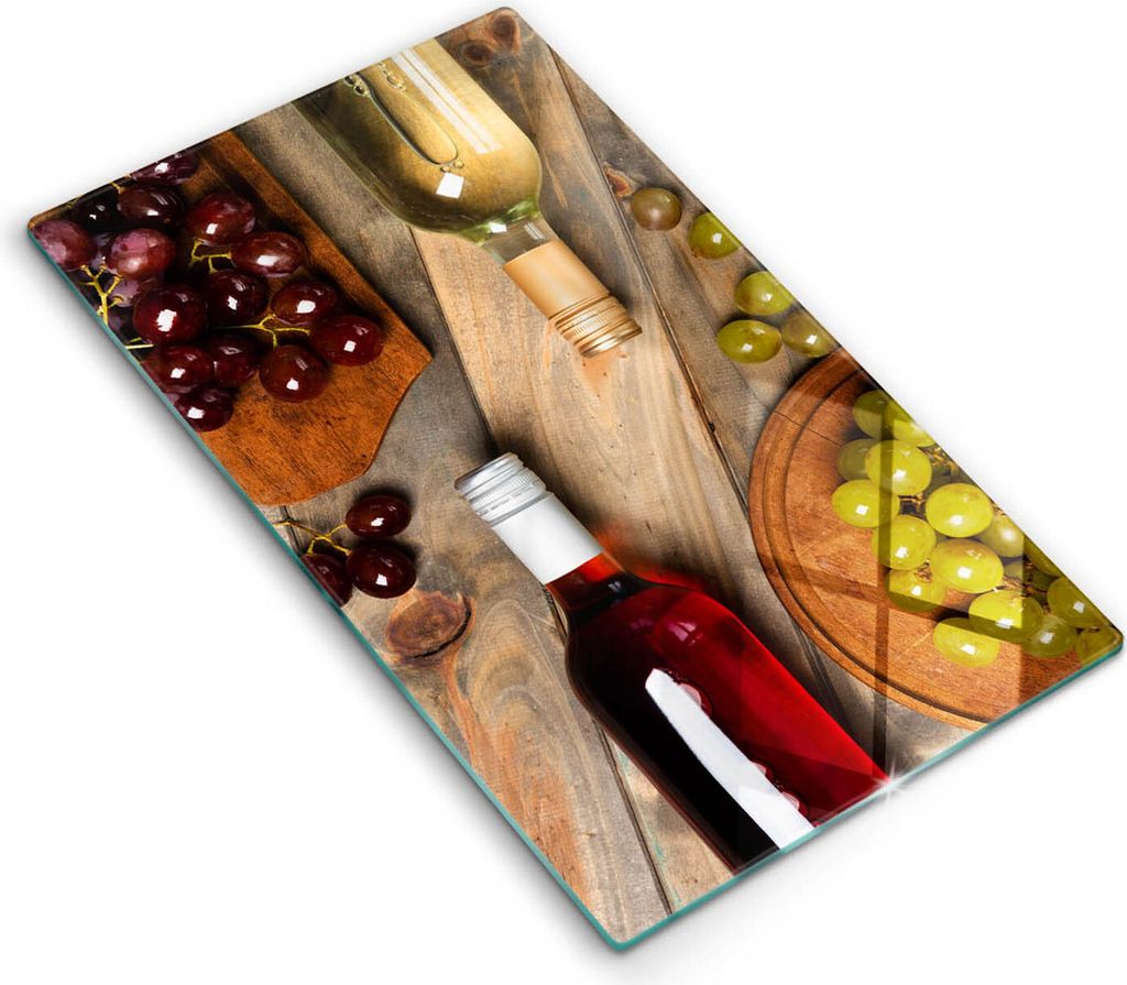 Abdeckung Glas - Küchenabdeckung - 30x52 cm - Abdeckplatte - Weinflaschen und Trauben