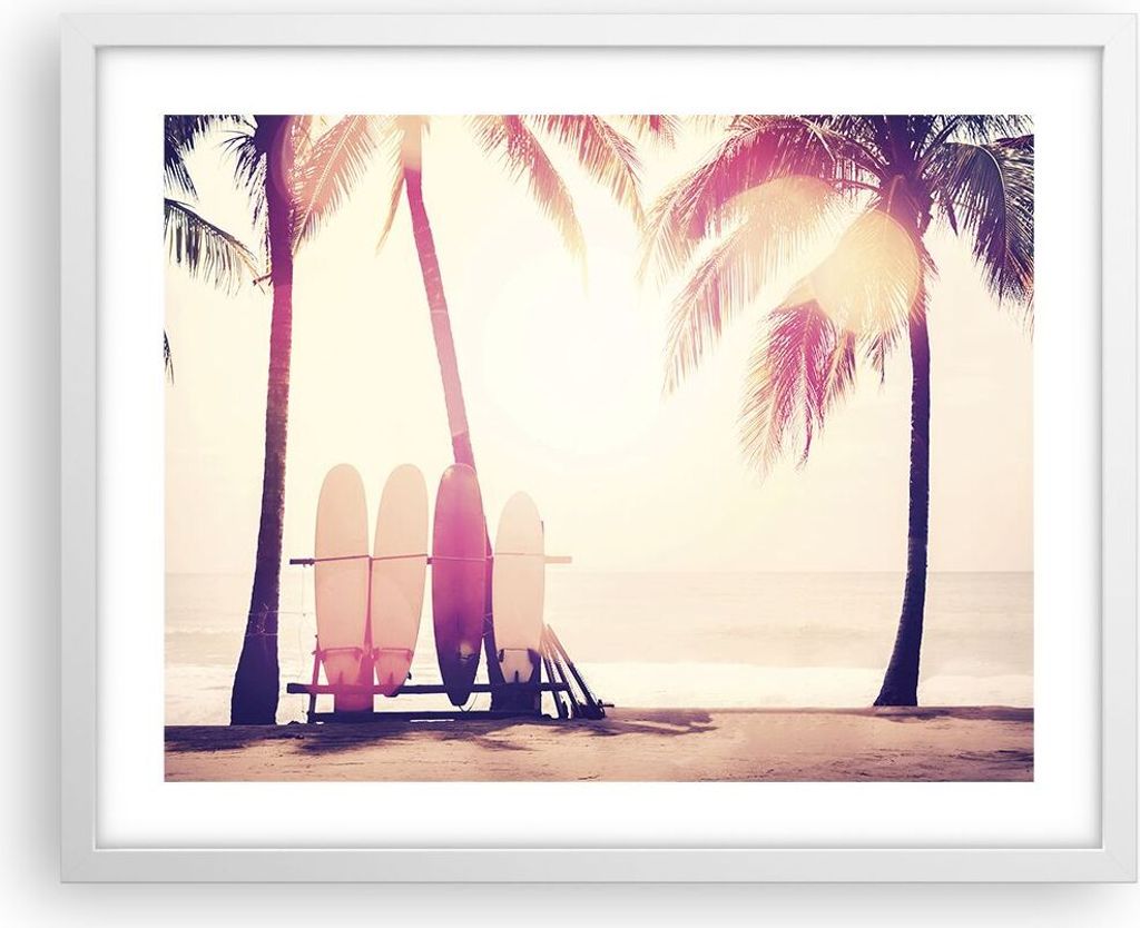 Gerahmtes Poster - Weißer Rahmen - Fackel Strand Surfen - 50x40 cm - Wand Bild - Wanddeko - Wandbilder - Kunstposter - Wandposter - Bilderrahmen -...
