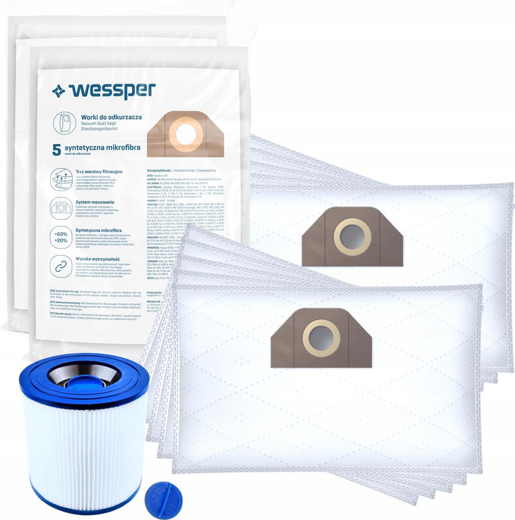 10x Staubsaugerbeutel Wessper ersatz für Karcher Mv4 Premium, Wd2 Wd3 SE 4001, SE 4002, WD 3.200, NT 27 + filter ersatz von 1.628-012.0