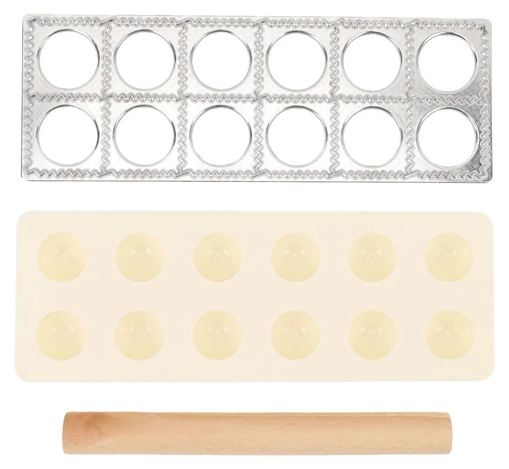 Moule à raviolis et pelmeni multi-empreintes avec rouleau en bois massif