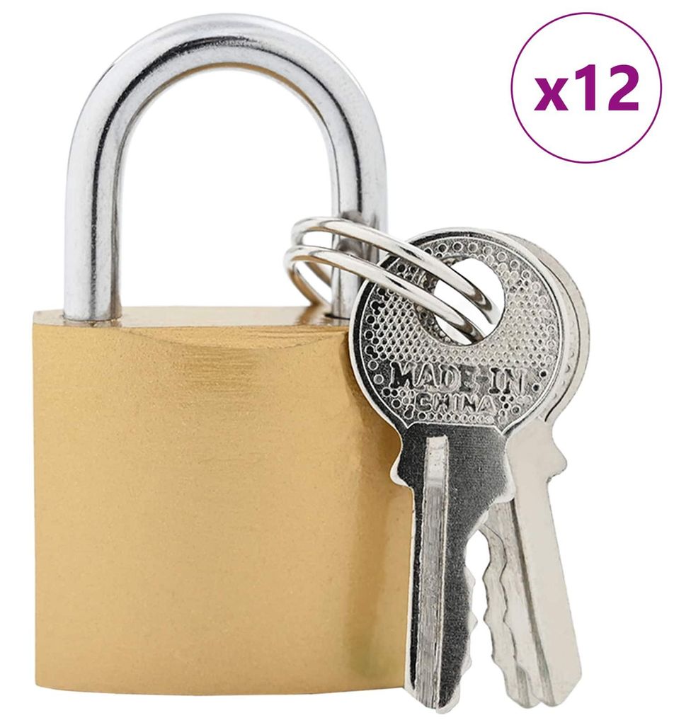 vidaXL U Schloss mit Schlüsseln 12 pcs Messing Eisen