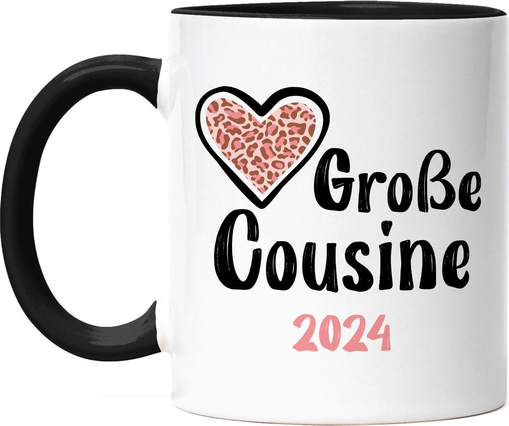 Große Cousine 2024 Tasse Schwarz Love Beschützerin Liebe Familie Spaß Freude Cousinen Geborgenheit Family