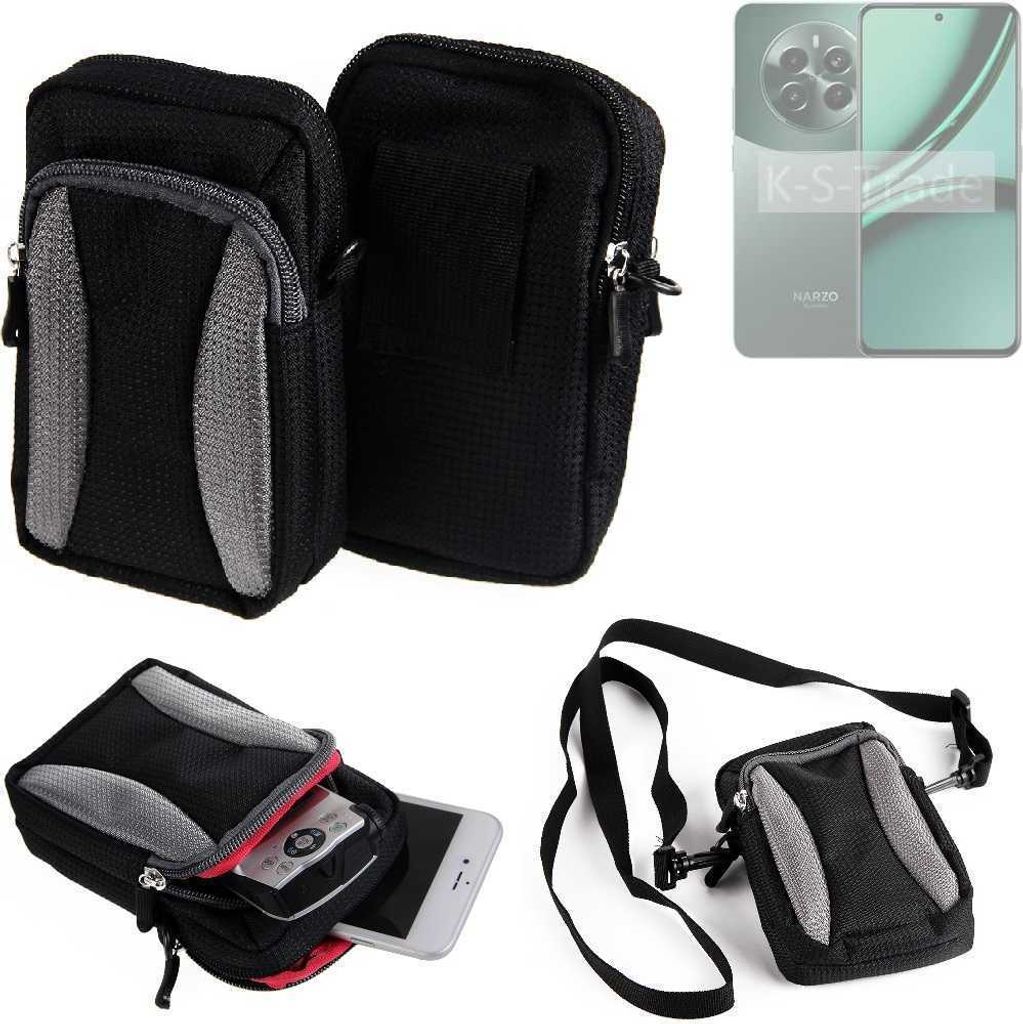 K-S-Trade Holster Schutz Hülle kompatibel mit Realme Narzo 70 Pro 5G Handy Hülle Gürteltasche Umhängetasche mit Zusatzfach schwarz