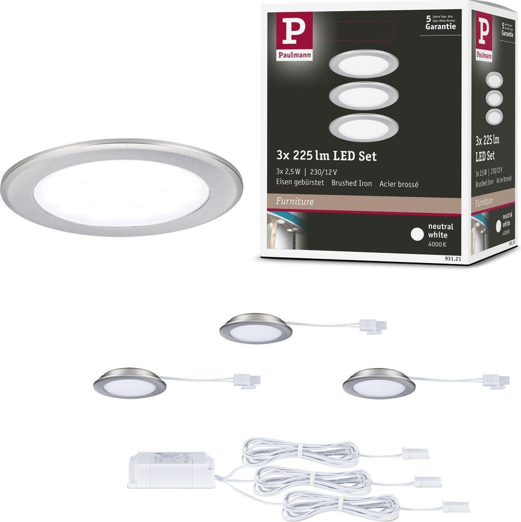 Paulmann LED lampes à encastrer pour meubles, set de 3 Image du produit 