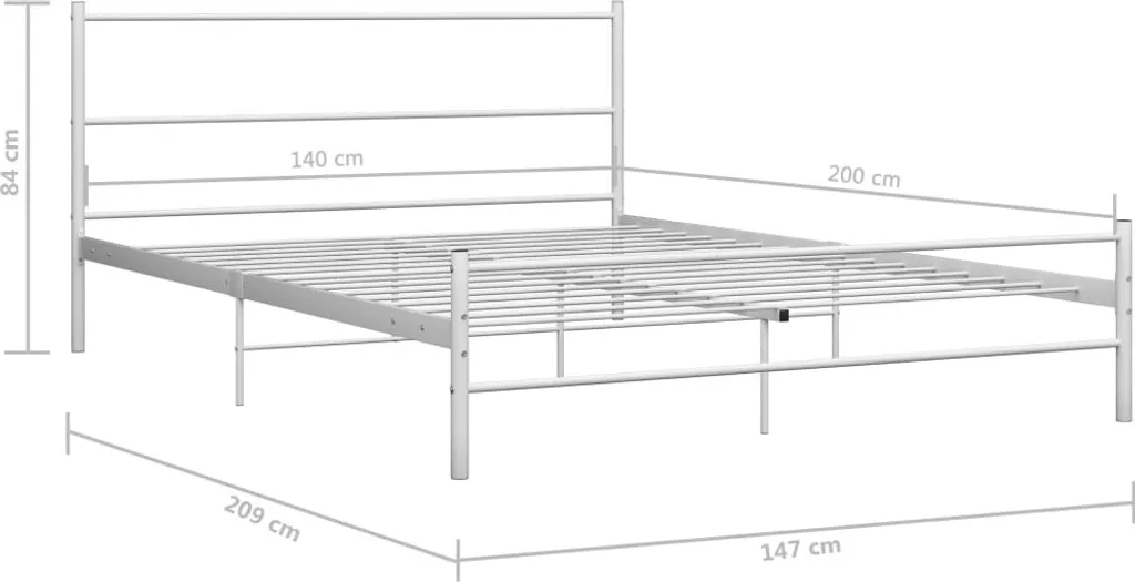 Lit double 140x200 cm en métal blanc design avec structure stable