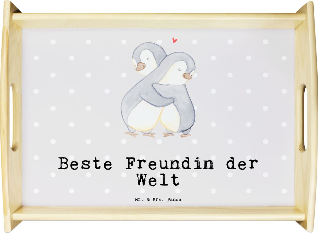 Mr. & Mrs. Panda Sofa Tablett Pinguin Beste Freundin der Welt - Grau Pastell - Geschenk, Geschenkidee, Deko, Serviertablett, Frau, Spruch, Servier,...