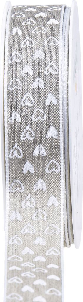 Geschenkband Herzen Beige 25mm x 15m Dekoband für Hochzeit, Geburtstag & Valentinstag