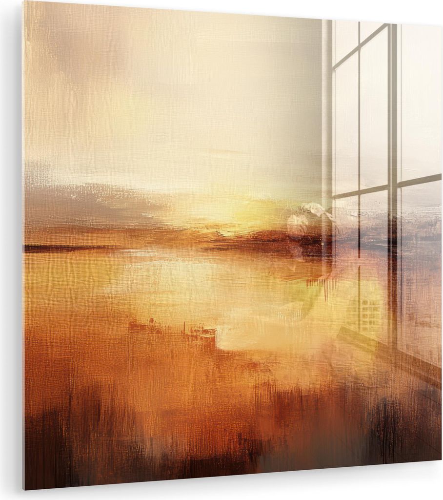 MuchoWow Glasbilder - Bilder auf Wandbild - Foto auf Glas Abstrakt - Braun - Modern - Herbstfarben 90x90 cm Wanddekoration aus Glas - Acrylglasbild...
