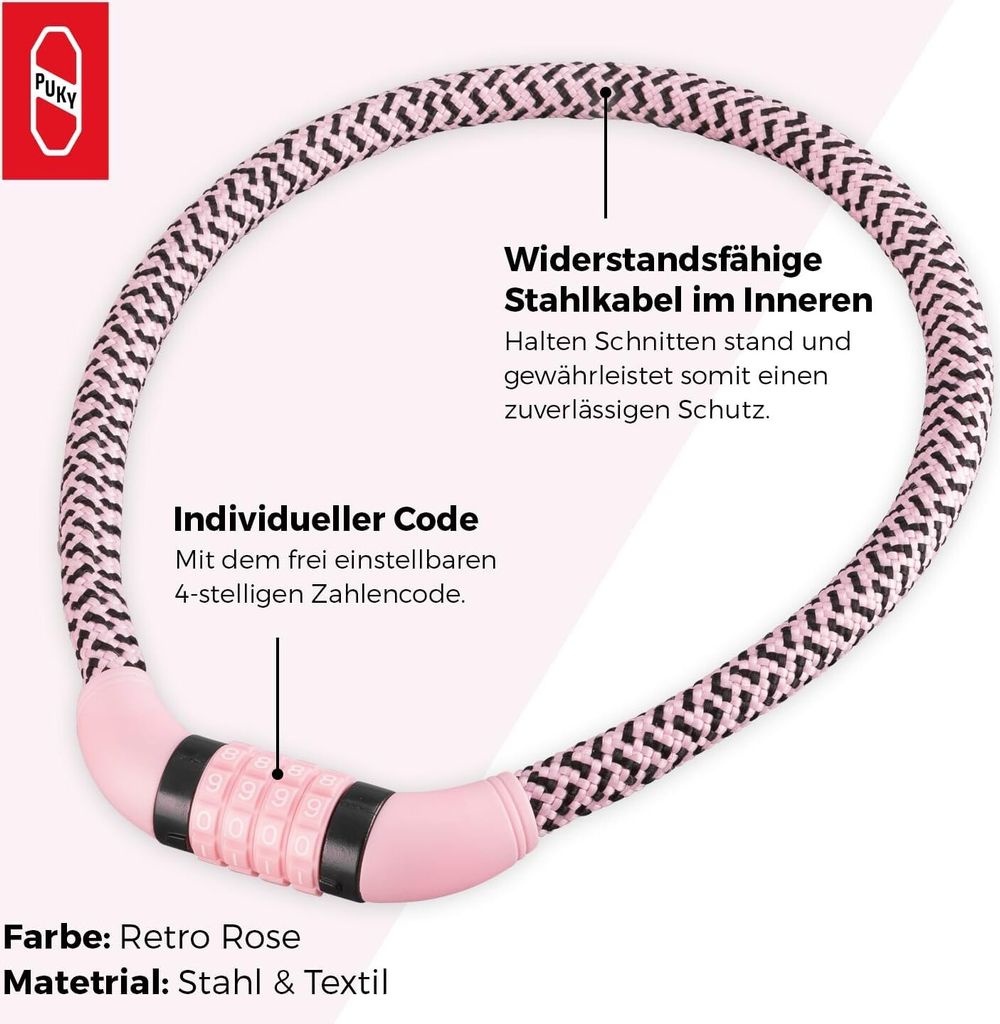 PUKY LOCKSTAR Kabelschloss Retro Rose | Flexibles 70cm Produktbild 7