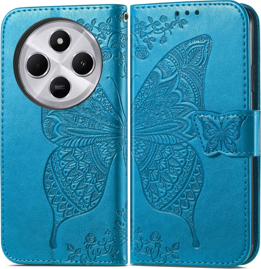 OFFERTA Custodia Xiaomi Redmi 14C Blu Farfalla - Portafoglio Premium