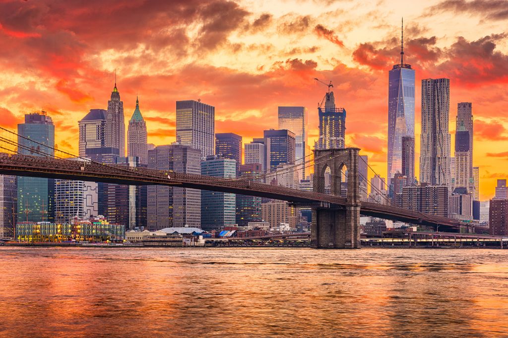 Muralo Fototapete Stadt NY 312 (B) x 219 (H) cm Vlies Tapete Wandtapete Fluss New York Brücke Wohnzimmer Schlafzimmer moderne Wandbild Architektur...