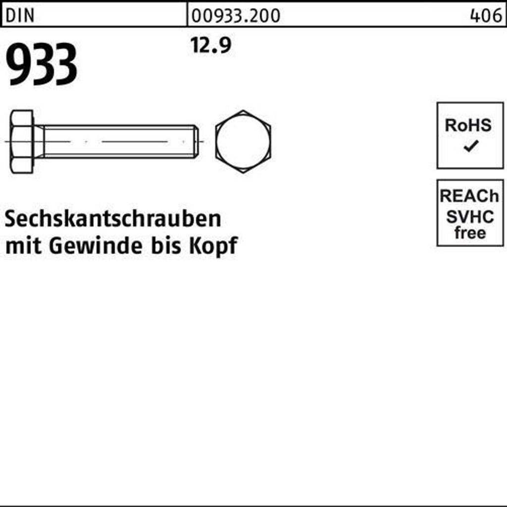 Reyher Sechskantschrauben DIN 933 12.9 M 10 x 35 (100 Stück)