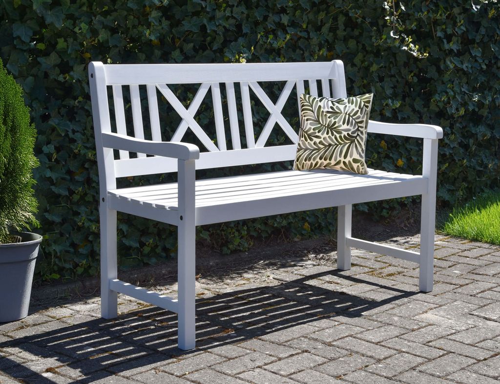 BACKYARD EXPRESSIONS Sitzbank – Gusseisen-Gartenbank, 114x53x99 Cm, Creme/Grau/Blaugrün, Tragkraft 250 Kg