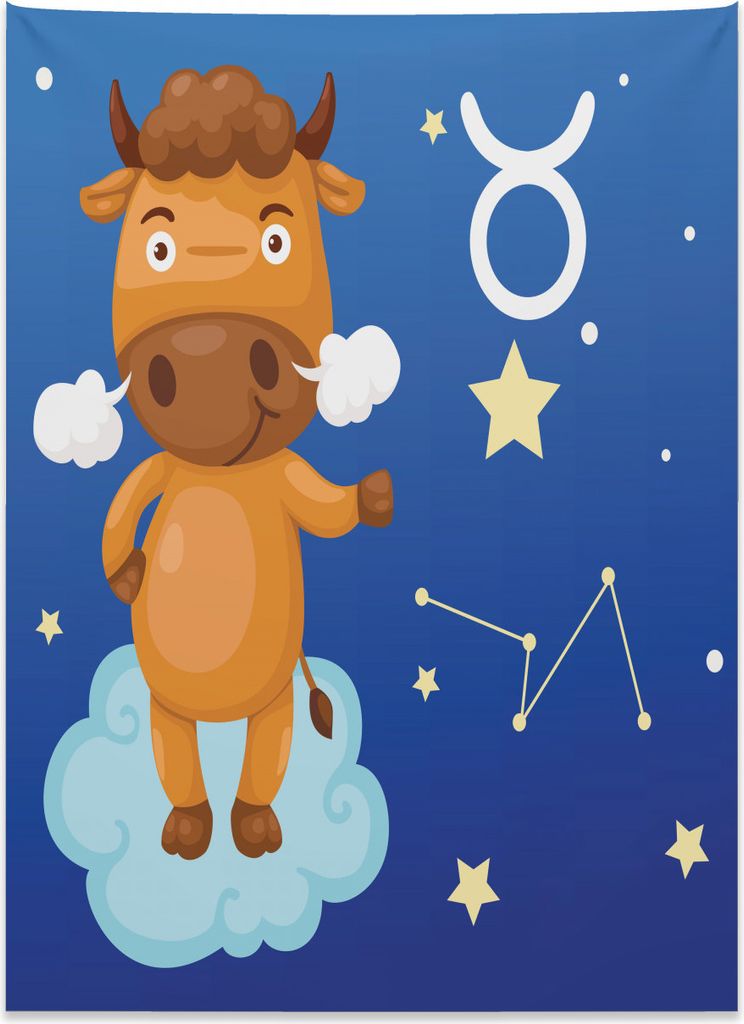 Abakuhaus Sternzeichen Stier Wandteppich, Stier auf einer Wolke aus Weiches Mikrofaser Stoff Kein Verblassen Klare Farben Waschbar, 110 x 150 cm, M...