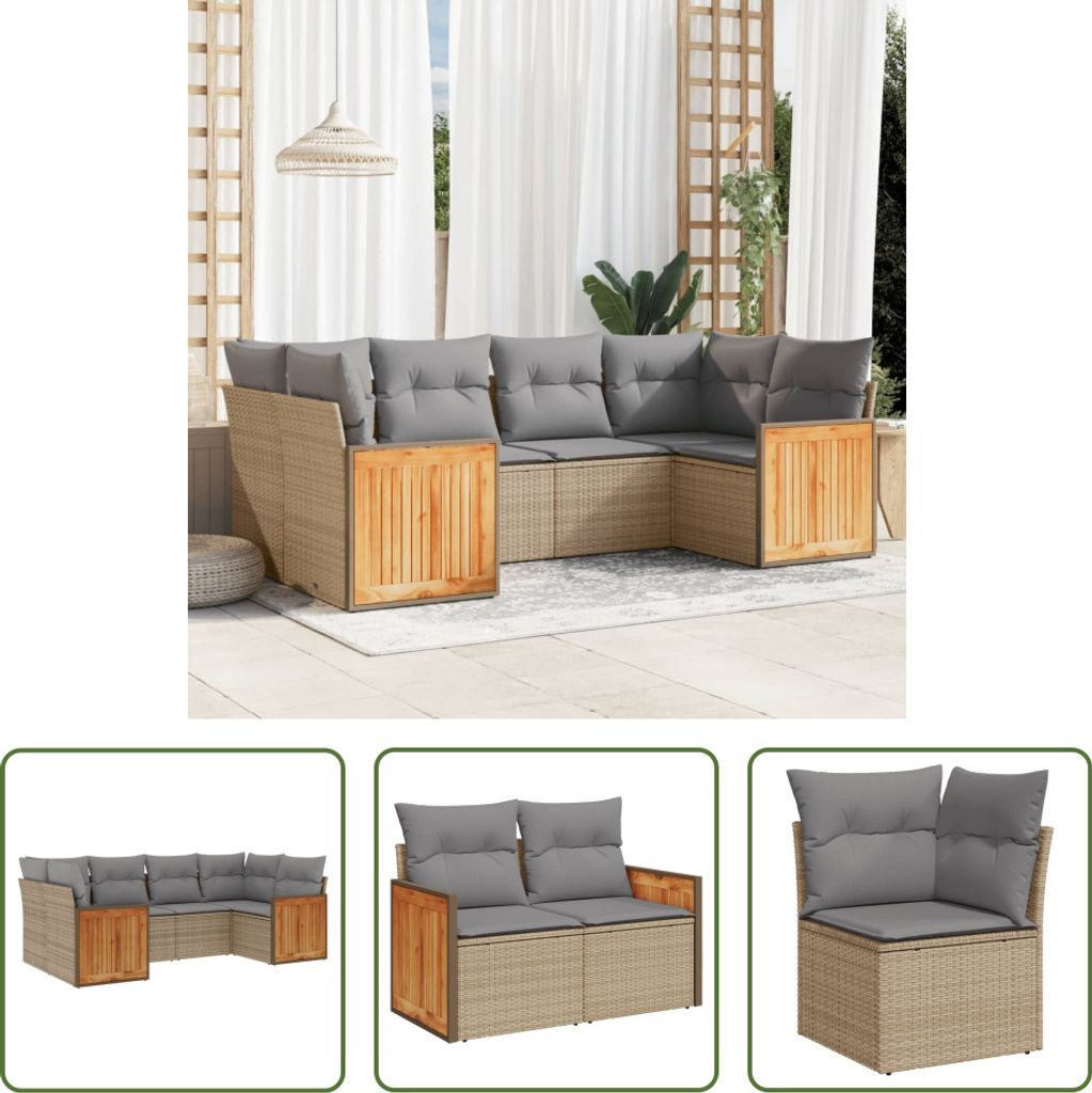 The Living Store 6-tlg. Garten-Sofagarnitur mit Kissen Beige Poly Rattan