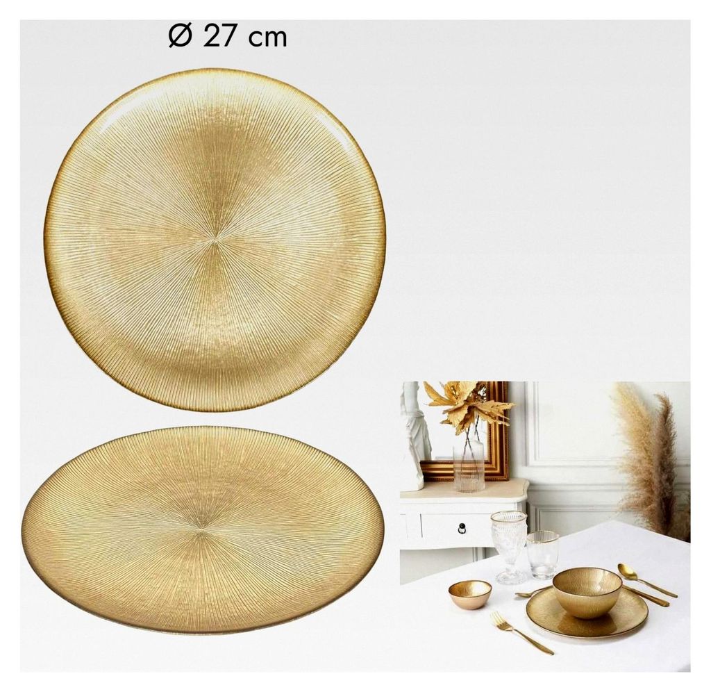 Goldene Glasplatte 27 cm - Elegantes und langlebiges Design, ideal für Abendessen und besondere Anlässe, leicht zu reinigen, perfekt als Geschenk