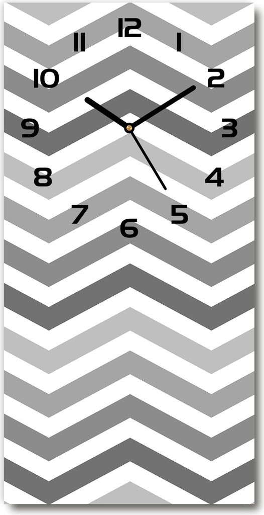 Wanduhr aus Glas – 30x60 cm - Glasbild - Glasuhr - Gehärtetes Glas -Grauer Zickzack