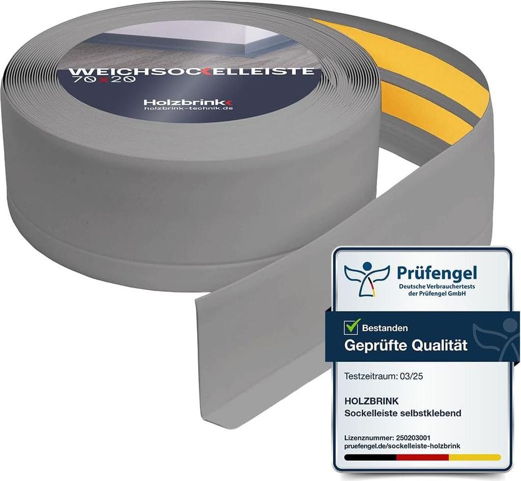 HOLZBRINK Weichsockelleiste selbstklebend PVC 70x20mm, 75 m (3x25m) | Küchenleiste Arbeitsplatte | Abschlussleiste selbstklebend für Badezimmer |...