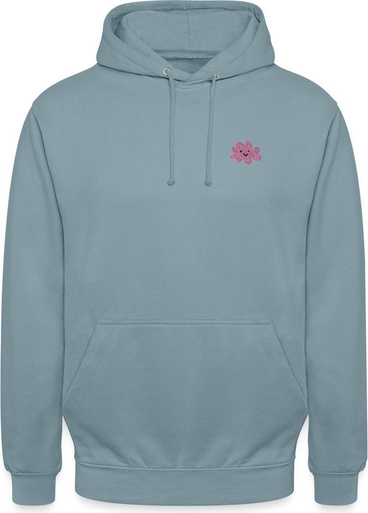 Spreadshirt Fröhliche Rosa Blume Mit Lächelndem Gesicht Uni Hoodie, L, Nebelblau
