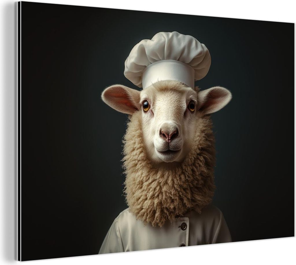 MuchoWow Wanddekoration Metall Metallbild Wandkunst 90x60 cm Schaf - Wolle - Koch MuchoWow Aluminium Gemälde - Wandbilder