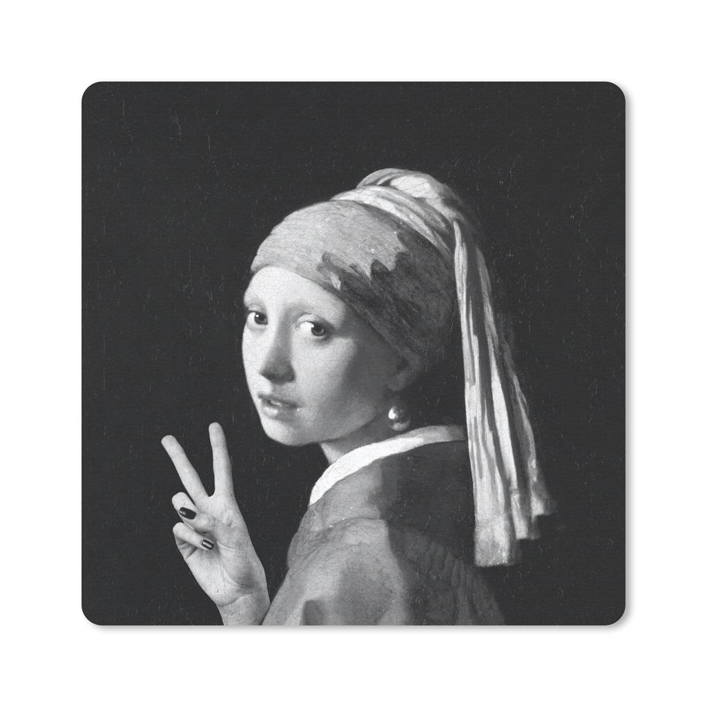 MuchoWow Mauspad Mousepad Das Mädchen mit dem Perlenohrring - Johannes Vermeer - Schwarz und weiß 20x20 cm - Mousepads - Maus Mat - Pad - Mausu...