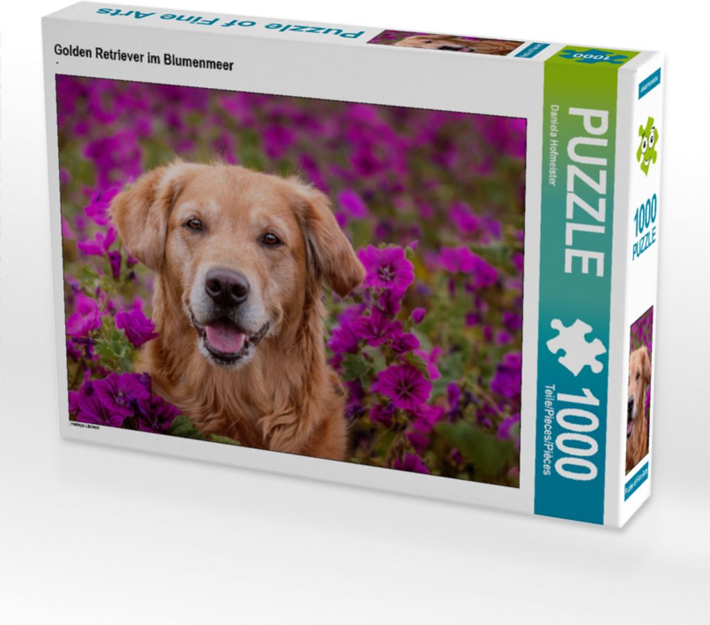 CALVENDO Puzzle Golden Retriever im Blumenmeer | 1000 Teile Lege-Größe 64x48cm Foto-Puzzle für glückliche Stunden
