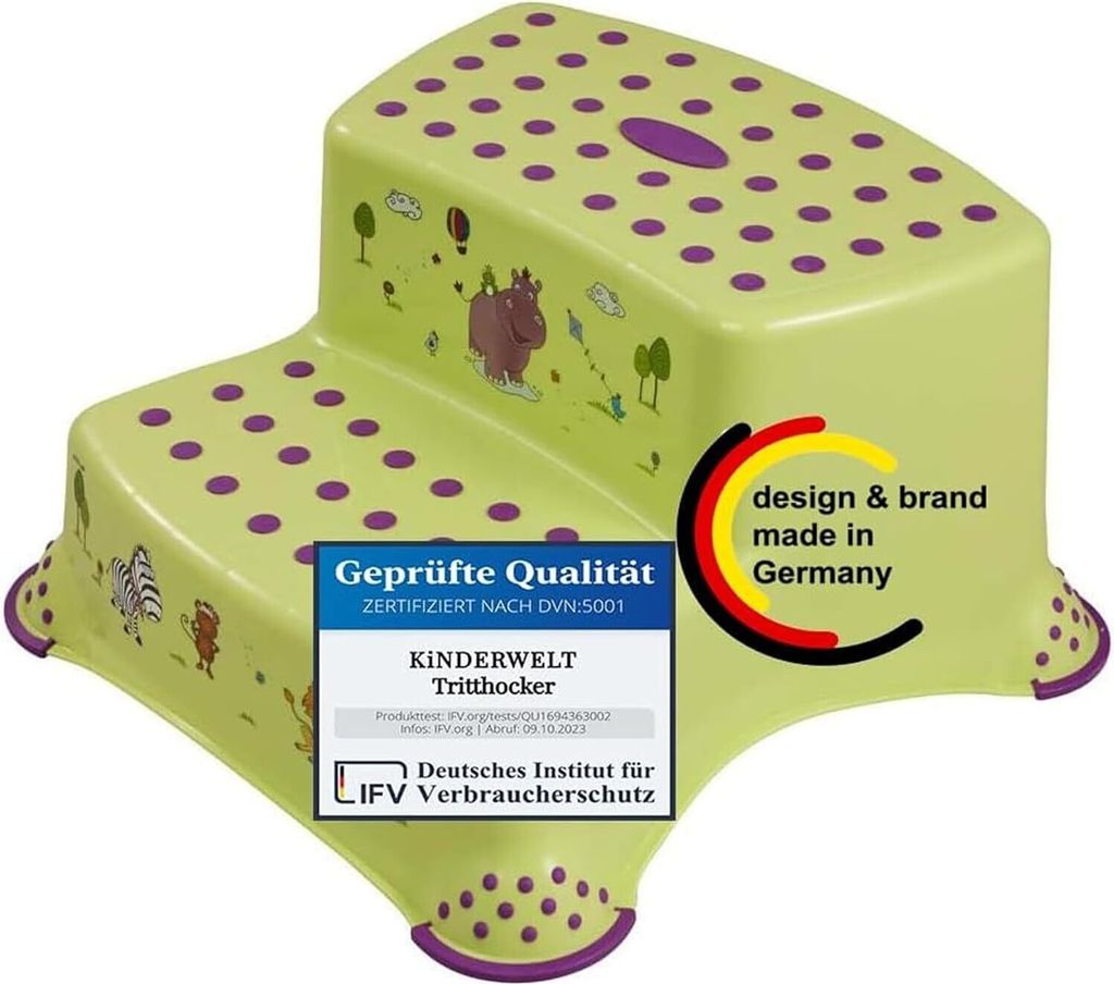 Premium zweistufiger Tritthocker Hippo grün stabiler Hocker