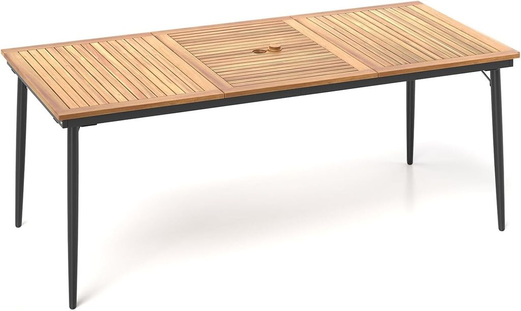 KOMFOTTEU Gartentisch mit Schirmloch, Esstisch aus Akazienholz, Holztisch für 8 Personen, Terrassentisch 200 x 90 x 75 cm, für Outdoor, Garten, P...